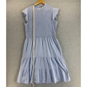 Pomegranate Anthropologie Striped Smocked Ruffle Tiered Dress Blue White Size XL
